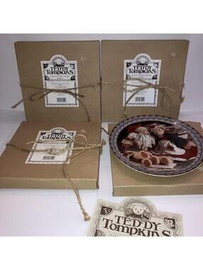 Lot Of 4 1997 Enesco Limited Teddy Tompkins 8 1/4” Plate A Beary Merry Christmas